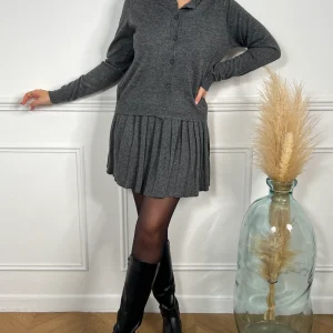 Jupe en laine courte plissée grise : Camila