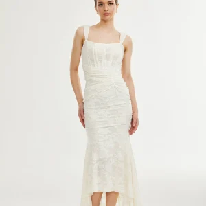 Charlotte Robe Mi-Longue -  Ivoire à Motif Floral