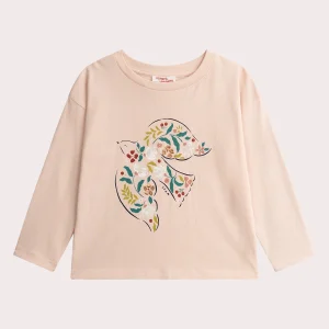 T-shirt rose poudrée animation irondelle pour fille