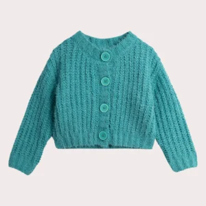 Cardigan bleu vert en maille plume pour fille