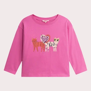 T-shirt rose animation chats à sequins pour fille