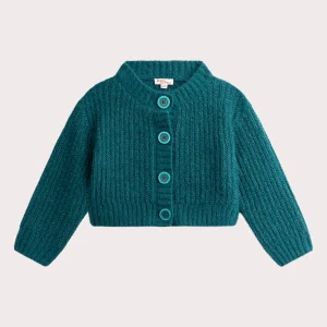 Cardigan vert en maille plume irisée pour fille