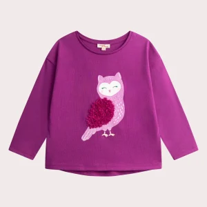 T-shirt violet animation chouette pour fille