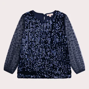 Blouse en sequins avec manches en organza pour fille