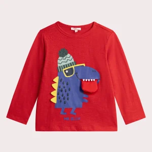 T-shirt rouge vif animation dinosaure pour garçon