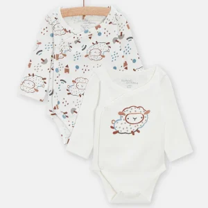 2 bodies écrus à imprimés et motifs moutons