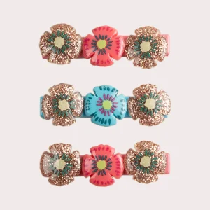 Lot de 3 barrettes fleuries pour fille