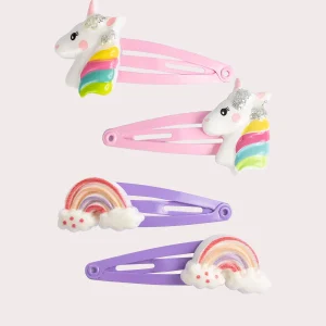 Lot de 4 barrettes licornes et arc-en-ciel pour fille