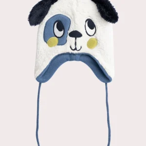 Bonnet écru animation chiot pour bébé garçon