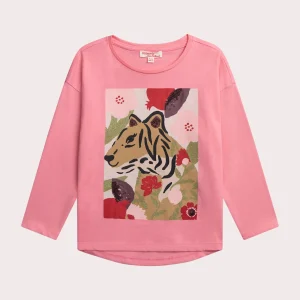 T-shirt manches longues rose animation affiche tigre