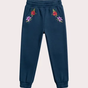 Jogging bleu brodé en molleton fourré