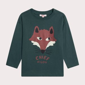 T-shirt vert manches longues  animation renard