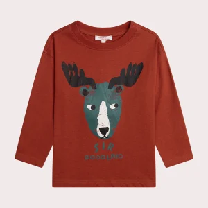 T-shirt rouge manches longues animation renne