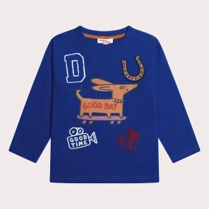 T-shirt bleu foncé animation chien garçon