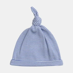 Bonnet de naissance à rayures bleues