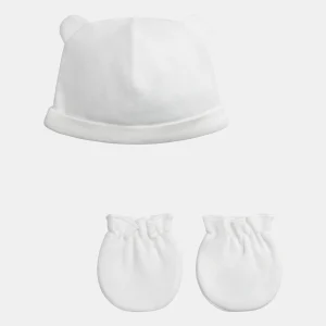 Lot bonnet et moufles de naissance