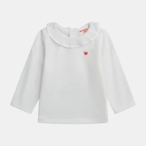 Brassière à col volanté écrue avec broderie cœur pour bébé fille