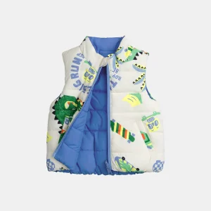 Doudoune sans manches réversible "Skater Dino" pour bébé garçon.