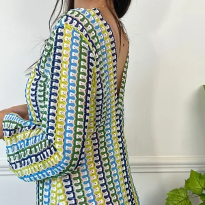 Robe longue ajourée verte et bleue : Joy