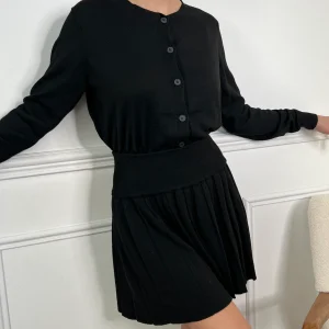 Jupe en laine courte plissée noire : Camila
