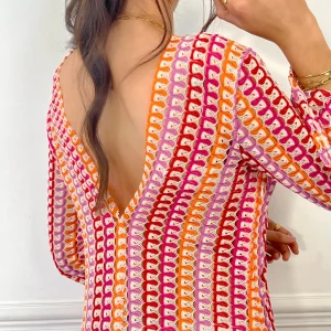 Robe longue ajourée rose et orange : Joy