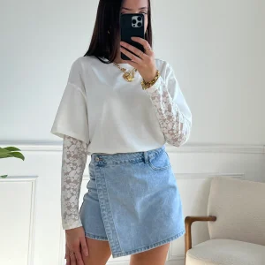 Tee-shirt écru manches dentelle : Anaela