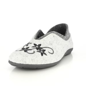 BREGENZ Gris : une pantoufle fleurie toute douce