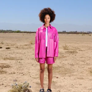 Chemise à franges oversize en cuir India