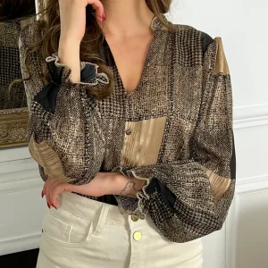 Blouse camel à motifs : Yunes