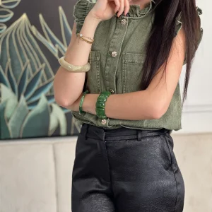 Veste en jean kaki sans manches : Clovis