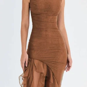 Lysiane Robe Mi-Longue - Marron Sépia
