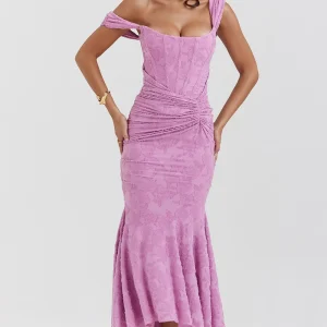 Charlotte Robe Mi-Longue -  Violet à Motif Floral