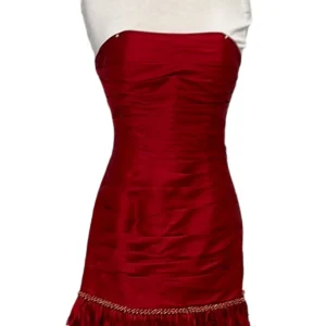 Robe Courte en Satin Rouge à Franges