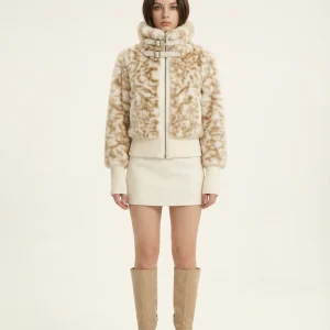 Julie Veste Courte Col Montant – Beige & Café