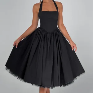 Cressida Robe Mi-Longue - Noir