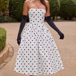 Edith Robe Mi-Longue - Imprimé Pois Noir