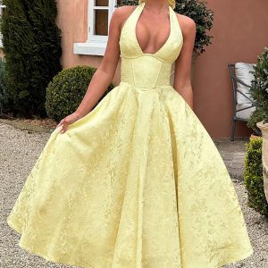 Effie Robe Mi-Longue - Citron
