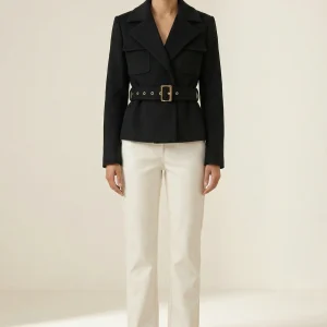 Claudia Blazer Ceinturé Court – Noir