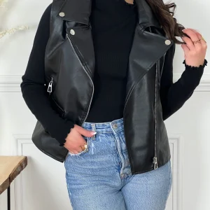 Veste sans manches Perfecto noire : Mia