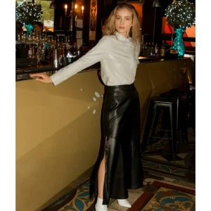 Jupe longue en cuir Ambre