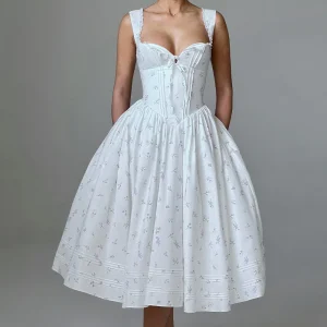 Marlena Robe Mi-Longue - Blanc Imprimé Floral