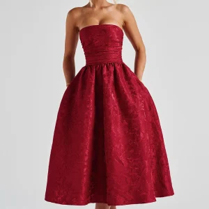 Saoirse Robe Mi-Longue - Rouge