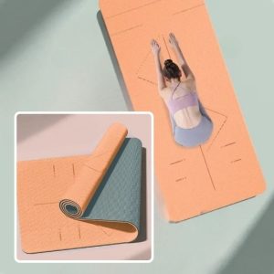 Tapis Yoga Antidérapant Couleur Pêche – Premium avec Lignes d&rsquo;Alignement pour Pratique Sécurisée